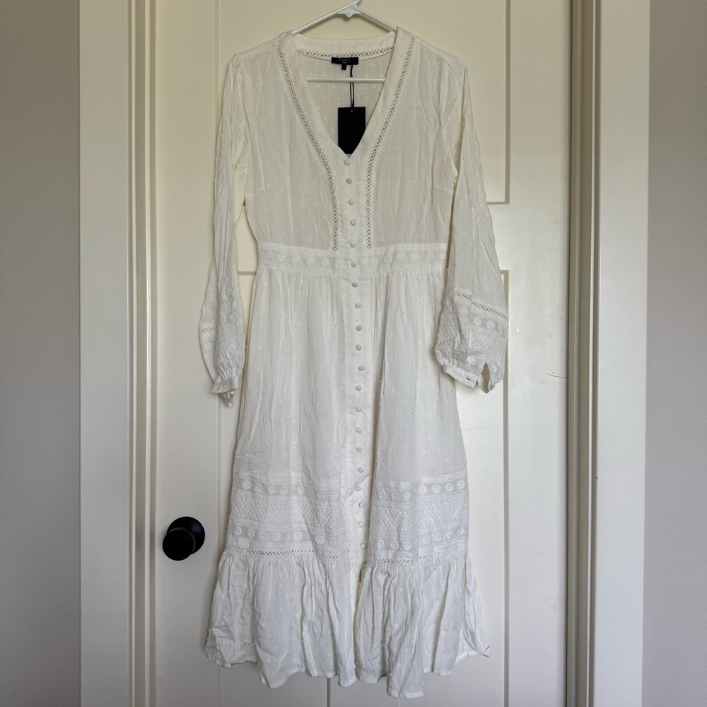 FRNCH Paris White Swiss Dot Embroidered Dress size Small